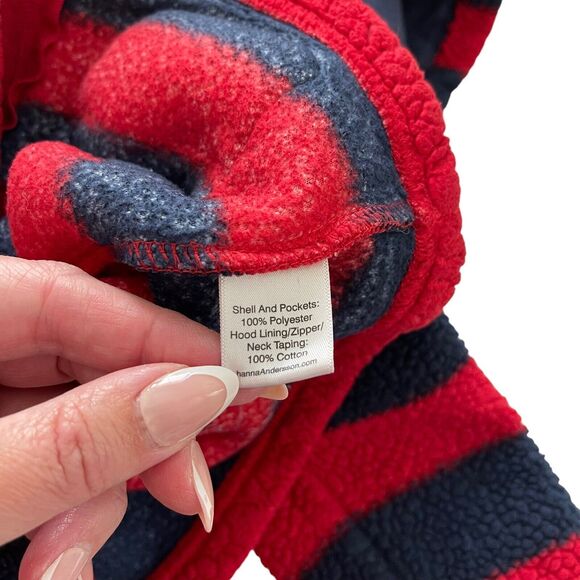 Hanna Andersson Baby 85 Size 2 Fleece Jacket Full Zip Hooded Striped Blue Red - Picture 3 of 8